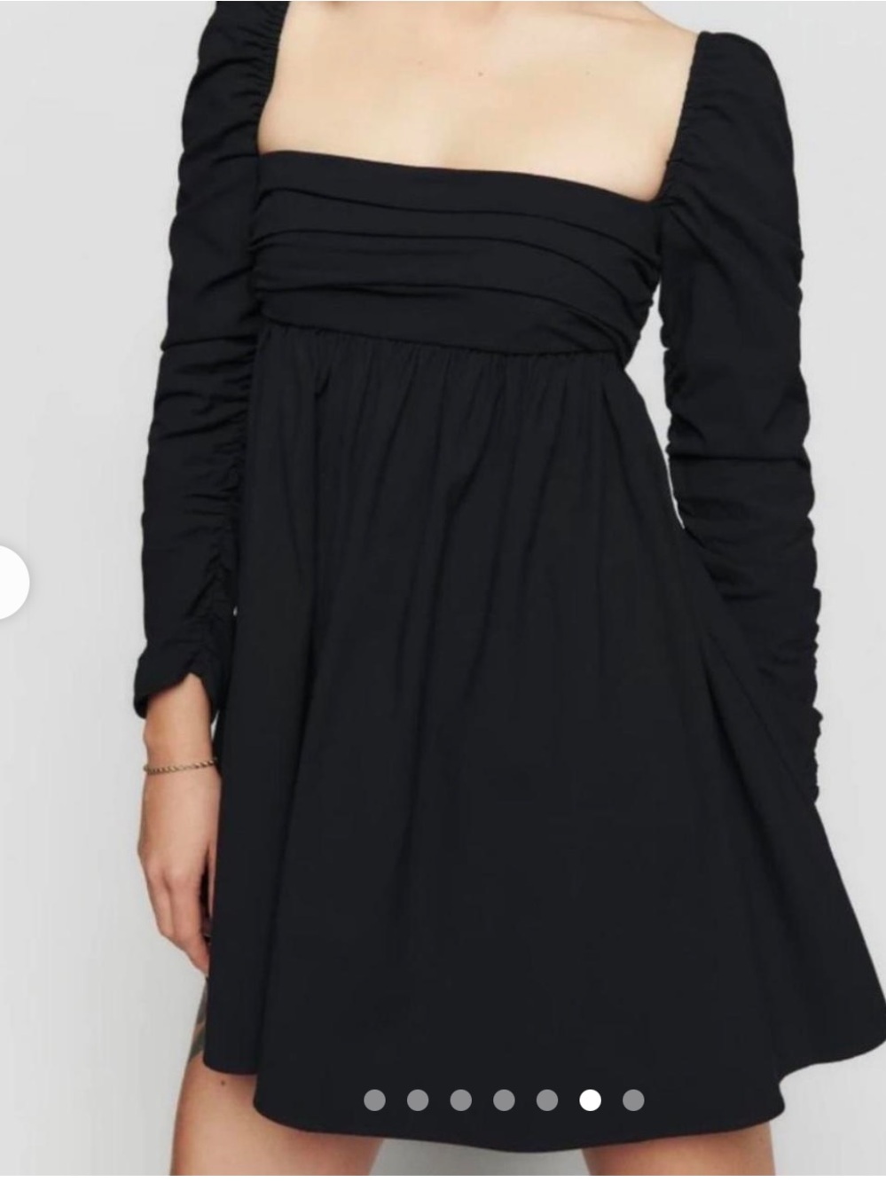 Reformation Black Square-Neck Mini Dress with Ruched Sleeves
